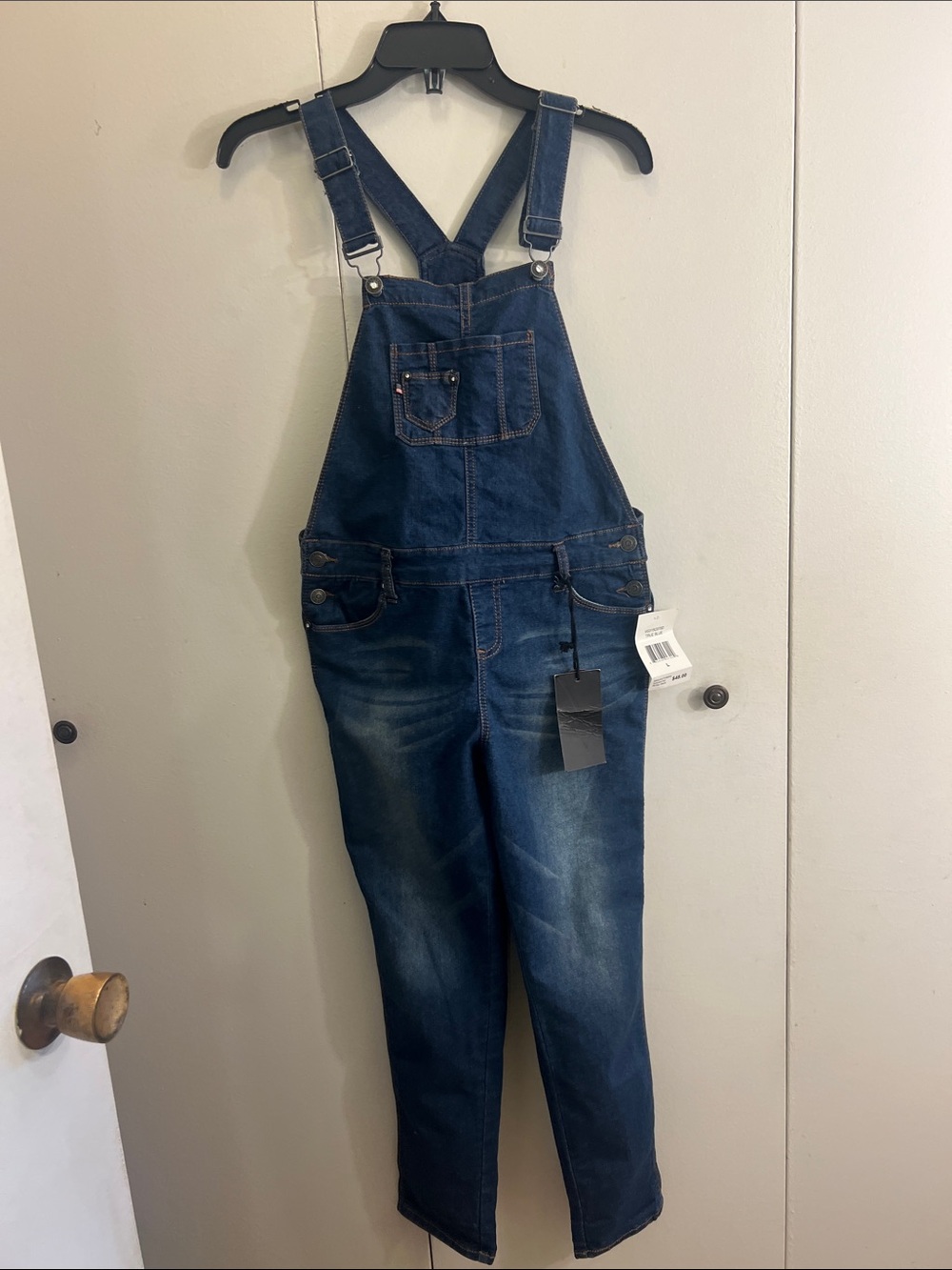 Classic Dark Blue Denim Overalls for women size large Comfortable Fit